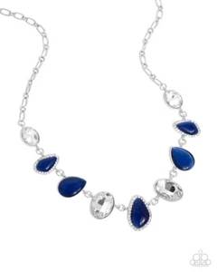 Paparazzi Royal Ready - Blue - Gems - Cat's Eye Stones - Rhinestones - Necklace - Picture 1 of 3