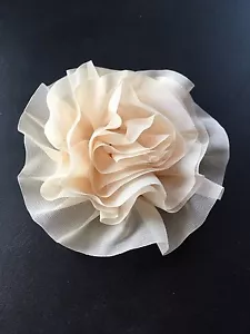 LOT OF 5 Organza Rose Beige Sepia Craft sew fabric flower bow Rose ribbon 4" - Picture 1 of 7