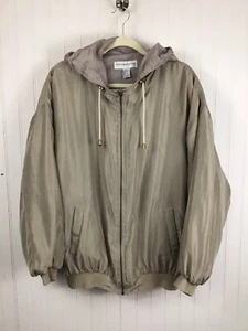 Chaqueta Bomber Vintage Paris Sport Club Mujer Seda Tostada Cremallera Completa Con Capucha Grande - Imagen 1 de 8