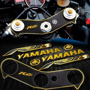 Handle Yoke Cover Black+Chrome Gold 8" Logo+2-Tone Emblem Sticker 06-16 YZF R6 - Picture 1 of 10