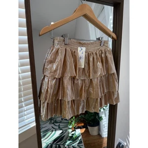 New Hello Franki Youth XL Gold Metallic Ruffle Tiered Skirt Girls Kids Size 14 - Picture 1 of 5