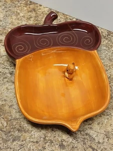 Vintage Ceramic Glaze Acorn Bowl With  Squirrel In Bowl 11" X 8" - Picture 1 of 5