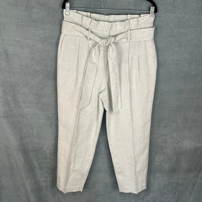 Boden Pants Womens 8P Tan Linen Ludgate Paperbag Belt Preppy Office Minimalist - Image 1 of 4