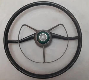 ** (1) Vintage 1954 Hudson Wasp 18" Black Steering Wheel Green Center Button - Bild 1 von 9