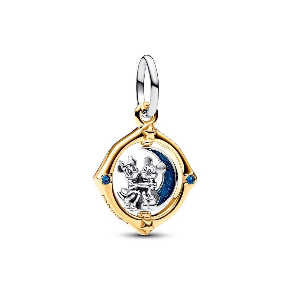 Pandora Charm 762955C01 Disney Drehbarer Mickey &Minnie Mond Charm- Anhänger - Bild 1 von 1