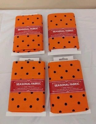 Lot Of 4 Seasonal Fabric 1 Yard Precut Fall Orange Black Dots 36 X 44 Cotton - Image 1 of 3