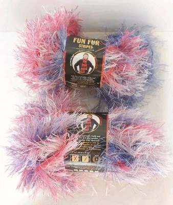 YARN Pink Purple Cotton Candy Striped Needle Craft eyelash lot of 2 (57 yds ea) - Image 1 of 4