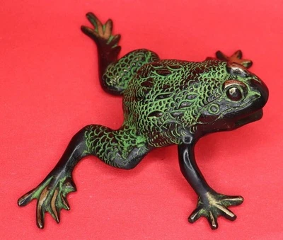 Frog Showpiece Figure Handmade Brass Good Luck Statue Home Décor Todd Figurine - Image 1 of 4