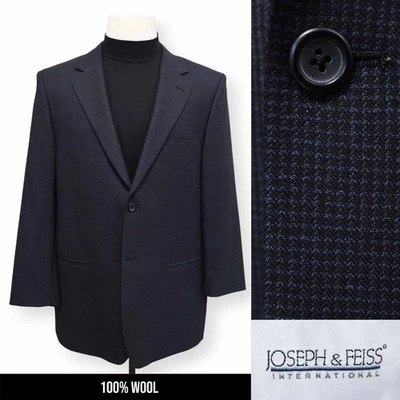 JOSEPH & FEISS mens blue black patterned WOOL sport coat suit jacket blazer 44 R - Image 1 of 4