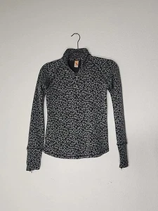 Lucy Fitted Quart Zip Black Gray Animal Print Sweater Womens Size XS Extra Small - Picture 1 of 5
