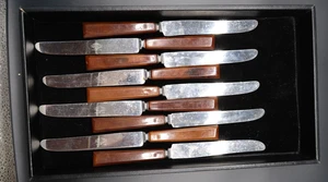 Vtg Bakelite Royal Brand Sharp Cutter Stainless Caramel Toffee Set of 9 Holiday - Picture 1 of 5