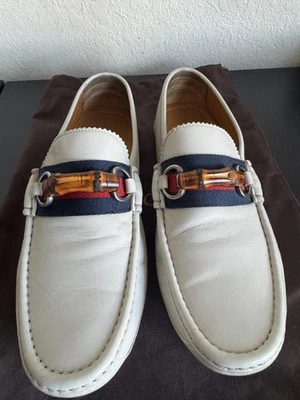 Gucci Men’s Leather Horsebit Driving Loafers – White – US Size 9 - Image 1 of 4