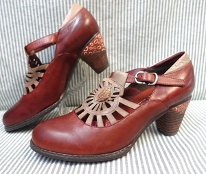 L'ARTISTE~NEW!!~SPRING STEP "APRIL" REDDISH BROWN LEATHER DRESS HEELS SZ:39/8.5M - Picture 1 of 10