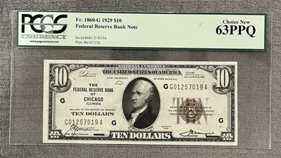 $10 Chicago Federal Reserve Banknote Fr. 1860-G 1929 PCGS 63 PPQ - Image 1 of 2
