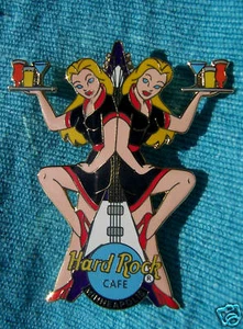 MINNEAPOLIS BLONDE MIRROR TWIN SERVER GIRLS FLYING V GUITAR Hard Rock Cafe PIN - Picture 1 of 1