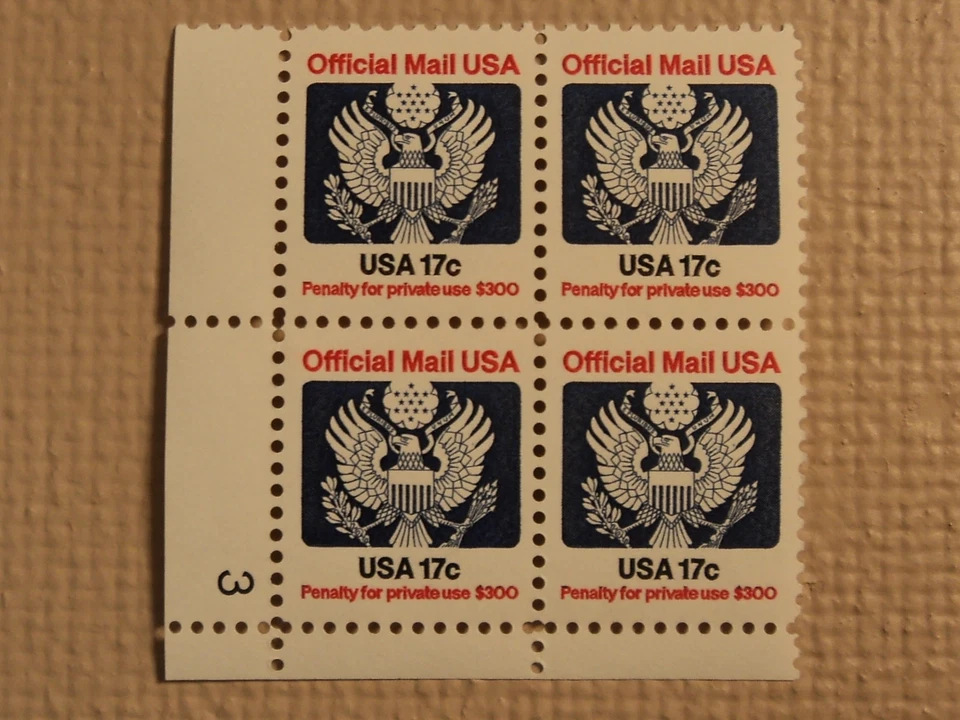 USPS Scott O130 17c Official Mail USA 1983 Mint NH Plate Block 4 Stamps - Image 1 of 1