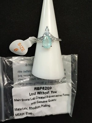 Bomb Party Ring Size 6 Rbp8209 Lost Without You LC Aquamarine & Genuine Quartz  - Image 1 of 3