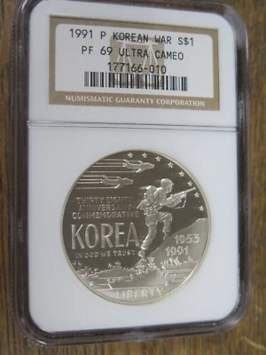 1991-P Korean War Proof Silver Dollar NGC PF69 Ultra Cameo Coin - Image 1 of 4