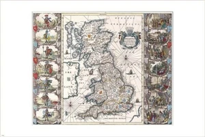 antique MAP OF THE BRITISH ISLES POSTER john speed HISTORIC COLLECTORS 20x30 - Picture 1 of 1