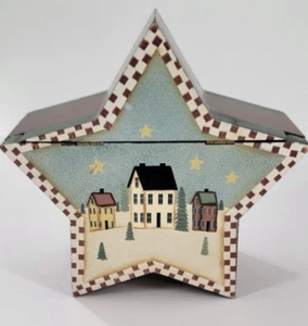 Crazy Mountain Winter Scene, Star Hinged Wood Box Candle Holder 9"D, 3.5"T - Picture 1 of 6