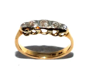 Mujer 18ct Oro Amarillo Vintage Anillo Set Con 5 Rosa Corte Diamantes, Reino - Imagen 1 de 8