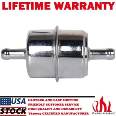 Filtro de combustible en línea estilo bote cromado universal manguera de 3/8" carburada de alto flujo Foto 1 de 4