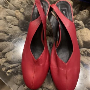 LADIES TOPSHOP RED REAL LEATHER SLINGBACK SANDALS SIZE 8 41 EUR - Picture 1 of 5