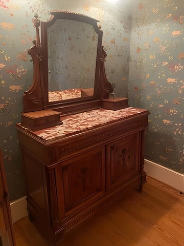 Antique French Victorian Mirrored Vanity: Hand-carved Hardwood, Marbletop, 1880s Cover