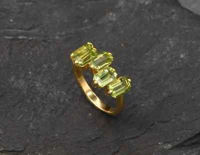 3.50 Ct Emerald Cut Real Peridot & Diamond Engagement Ring 14K Solid Yellow Gold - Image 1 of 4