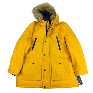 Club Room Mens Removable Faux Fur Hood Ultra Loft Parka Jacket Yellow 2XL - Picture 1 of 6