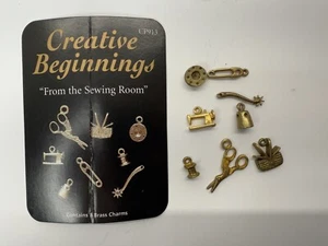 Creative Beginnings Brass Charms (7) Assortment From The Sewing Room Scissors - Picture 1 of 6