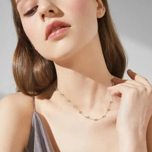 3mm D VVS1 Moissanite Bubble Tennis Necklace Chain Gift 18K White Gold Plated - Picture 1 of 19