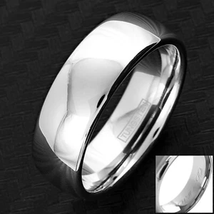 Anillo de boda grabado en plata esterlina enchapado en tungsteno con cúpula lisa para hombre - Imagen 1 de 7