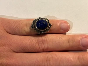 Bijoux Bague ancienne en argent taille 52 Lapis Lazuli ? (L45) - Picture 1 of 7
