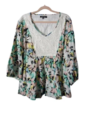 Relativity Empire Bust Long Sleeve Sequin Blouse Size XL Multicolored Floral - Image 1 of 4