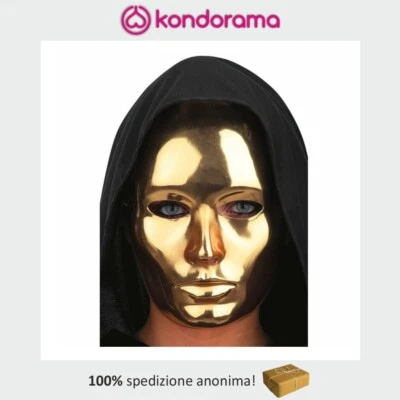 Maschera viso medio anonimo in plastica oro domino per Carnevale o Halloween - Immagine 1 di 3