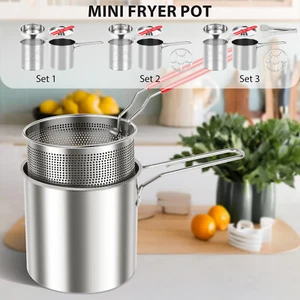 Deep Fryer Stainless Steel Uncoated Fryer Heat Resistant Oil Filter Pot Fryer﹏ - Picture 1 of 27