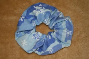 Scrunch-Ups HAIR SCRUNCHIES - Christmas Snowflakes on Blue Camouflage Camo - Picture 1 of 2
