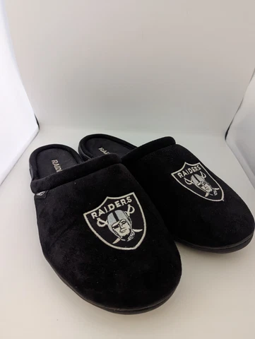 Reebok NFL Oakland Raiders Mens Slippers Black XL House Shoes Slip On FLAWS Cover