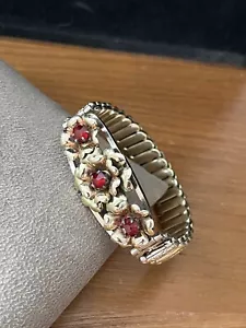 DE COLECCIÓN L.S.CO. PULSERA DE PIEDRA ROJA LOUIS STERN 12K GF/PLATA ESTERLINA FLOR - Imagen 1 de 8