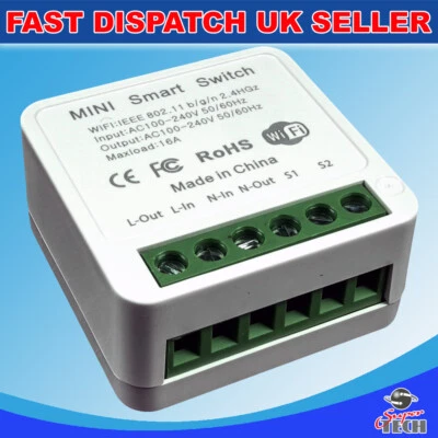 2 X 1 Gang 16A Ultra Mini Size Relay Wall Wifi Switch Module Smart home systems - Image 1 of 4