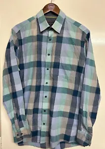 CASA MODA Men’s Aqua Blue Mix Check Long Sleeve Shirt Comfort Fit Size Large - Picture 1 of 9
