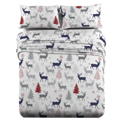 Heavyweight Printed Flannel Sheets 170GSM - Christmas Deer - Image 1 of 2