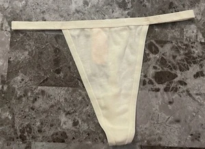 NWT VICTORIA'S SECRET SMALL IVORY 100% COTTON LOGO VINTAGE RARE V STRING PANTIES - Picture 1 of 3