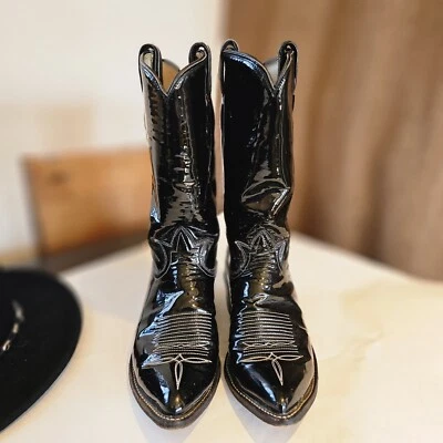 Luxurious TONY LLAMA Patent Black Leather Mens Boots Sz 9.5D $495 Gold Label - Image 1 of 4