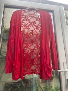 Ladies RED Long Sleeve Open Front Back Lace Cardigan XL BNWOT boho festival