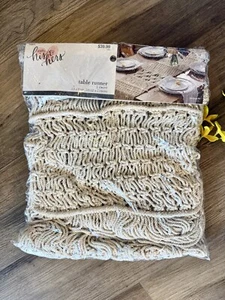 NEW Macrame Boho TABLE RUNNER for Rectangle Tables 13x85”, 100% Cotton, Cream - Picture 1 of 8