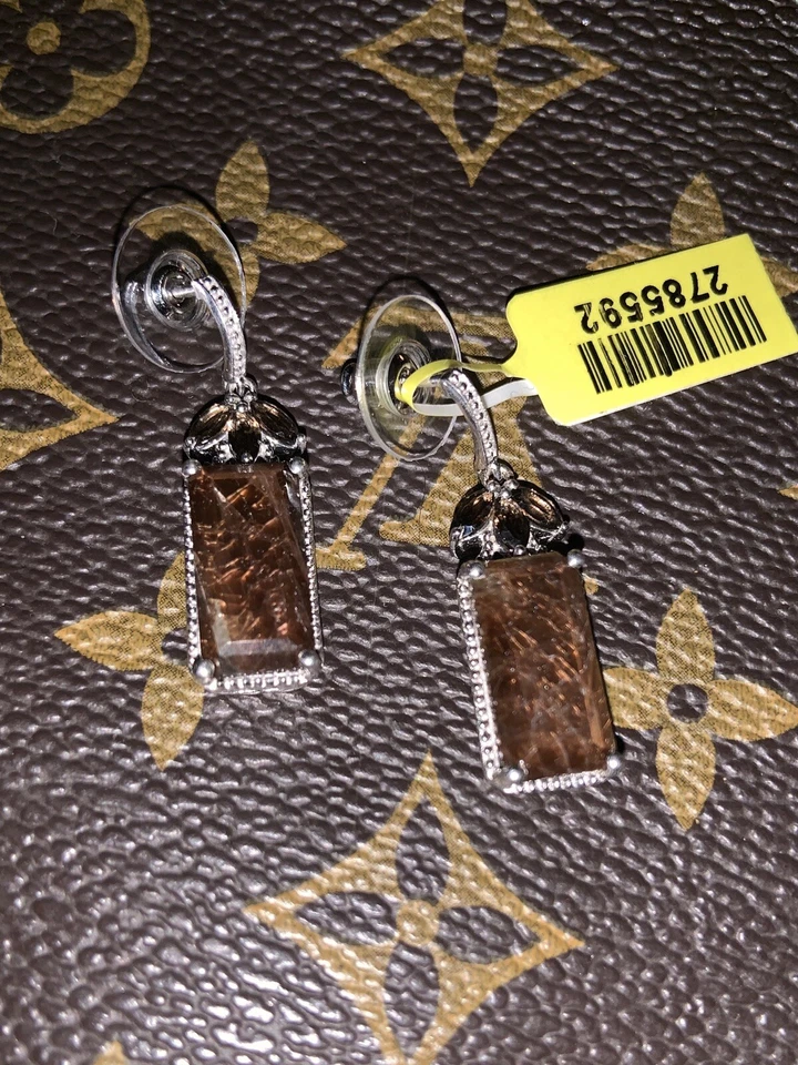 CHOCALATE SAPPHIRE, BRAZILIAN SMOKEY QUARTZ PLATINUM OVER S.S. EARRINGS 18.22cts - Imagem 1 de 4