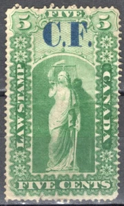 CANADA REVENUE STAMP USED OVERPRINTED "CF" CNSOLIDATED FUNDS - Picture 1 of 2