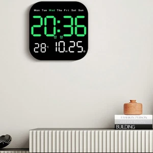LED Large Digital Wall Clock Remote Control Temperature Date Week Display Adjust - Picture 1 of 10